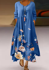 Belle - Stilvolles, locker sitzendes Kleid mit Print für Damen – Blau