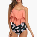 Zweiteiliger Damen - Tankini mit Volant und Bauchkontrolle – Rosa