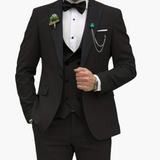 Herren Anzug dreiteilig mit Slim Fit und Kontrastrevers – Schwarz