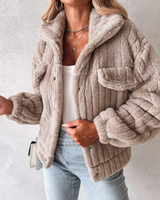 Teddy Damen Jacke Kurz | Kuschelig Stylisch – Khaki