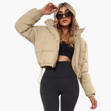 Damenkurze Jacke mit Kapuze und Reißverschluss – Khaki