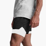 Herren Fitness Shorts mit Innenshorts für Sommertraining – Schwarz und weißFutter