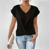 Velanie - Lockeres V-Ausschnitt-Shirt – Schwarz