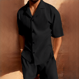 Junmar - Herren-Set mit Hemd und Shorts, lässig – Schwarz