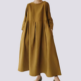 Veronica - Lockeres Kleid mit Taschen für Damen – Gelb