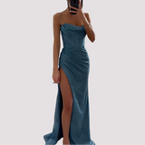 Bonnie - Elegantes Maxikleid mit Schlitz – Blau
