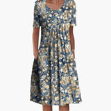 Blumen Kleid - Für Damen mit Taschen & Entspannter Passform – Blau