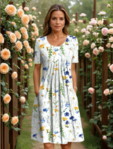 MARGA | ELEGANTES KLEID MIT BAUCHABDECKUNG – Gelb Floral