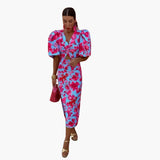 Midikleid mit Puffärmeln - Elegantes Damen Sommeroutfit – Rosa