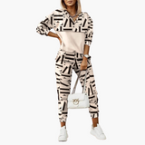Damen Trainingsanzug mit Reißverschluss Oberteil und Jogginghose – Beige