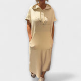 Daiselle – Lässiges Kapuzenkleid mit Taschen – Beige