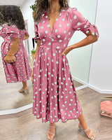 Martha | Retro-Polka-Dot Midi-Kleid – Rosa