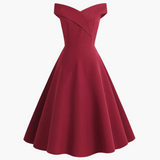 Vintage Off-Shoulder Midi Kleid für Frauen - Elegante Passform – Rot