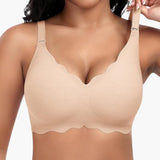Damen bügelloser BH mit V-Ausschnitt und Spitzendetails – Beige