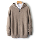 Strickjacke mit Kapuze Reißverschluss – Kamel