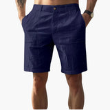 Herren Leinen Shorts mit Reißverschluss und Seitentaschen – Dunkelblau
