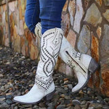 Kniehohe Cowboystiefel für Damen | Jahrgang – Weiß