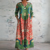 Judith | Vintage Maxi Kleid mit Blumenmuster – Mehrfarbig