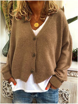 Strickjacke für Damen, Dicker Strick und lässiger Schnitt - Elvarine – Khaki
