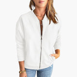 Bomber Übergangsjacke mit Reißverschluss für Damen – Weiß