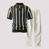 Richards - Bequemes Streifen-Polo und Hosen-Set – Grün