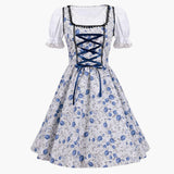 Florales Dirndl kleid mit Schnürmieder für Damen - Oktoberfest 2025 – Weiß und Blau
