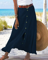 Lotte | Eleganter langer Rock in Unifarbe – Blau