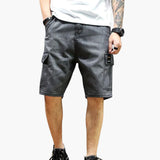 Men’s denim cargo shorts with pockets and vintage wash – Schwarz