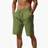 Herren Leinen Shorts mit Kordelzug für den Sommer – Grün