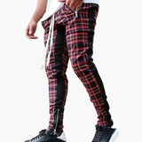 Herren Baumwollhose mit Karo und Zugband für den Sommer – Schwarz Rot