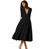 Erykah - Elegantes Retro-Kleid mit V-Ausschnitt – Schwarz