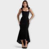 Renske - Stilvolles Maxikleid mit kunstvollem Korsett – Schwarz