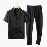 Herren Sommer Loungewear Set mit Knopfleiste und Jogginghose – Schwarz