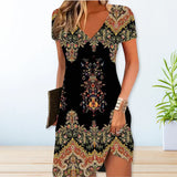 Tacey – Stilvolles Kleid mit Boho-Print – Schwarz