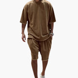 Herren Sommer Zweiteiler mit Kordelshorts und Oversize Shirt – Braun