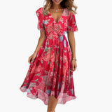 Midikleid für Damen - Elegant, Blumenmuster & V-Ausschnitt – Rosa