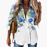 Floral Casual Top für Damen - Sommerliches Blumenmuster – Himmelblau