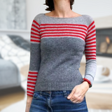 Alia | Damenpullover mit klassischem Rundhals – Rote Streifen