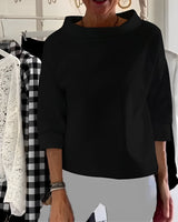 Orinda - Elegantes Damen-Top mit halbem Rollkragen – Schwarz