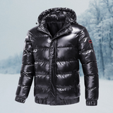Herren Winterjacke | Glänzende Steppjacke Mit Kapuze – Schwarz