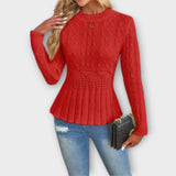 Rania | Eleganter Strickpullover mit Schößchendetail – Rot