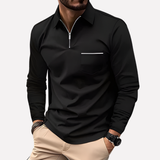 Herren Langarm-Polohemd mit Brusttasche – Schwarz