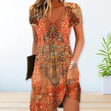 Tacey – Stilvolles Kleid mit Boho-Print – Orange