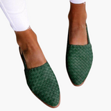 Geflochtene Leder Slingbacks für Damen - Flache Sommerschuhe – Grün