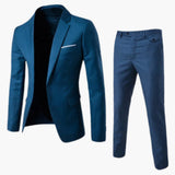 Herren Sommer Anzug Zweiteiler mit Revers und Flatfront Hose – Meeresblau