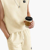 Herren Lounge Set mit ärmellosem Top und Waffelstruktur – Hellgelb