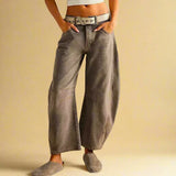 Thea - vintage-waschungs-damenhose mit kniestreifendetail – Cappuccino-Denim