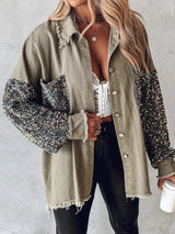 Aadhya – jeansjacke mit kontrastierenden pailletten – Grün