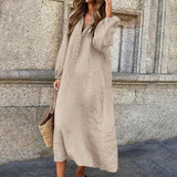 Altaira – Maxikleid aus Baumwollleinen mit langen Ärmeln – Khaki