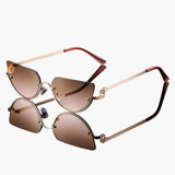 Damen Sonnenbrille mit halbrandlosen ovalen Gläsern – Braunrosa
